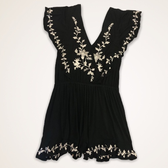 American Eagle Outfitters Pants - American Eagle Outfitters Black Embroidered Romper
